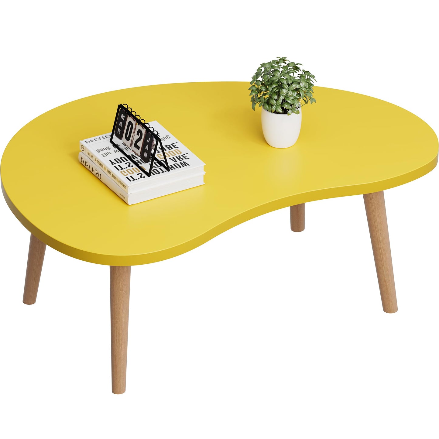 Small Coffee Table, Low Table with Solid Wood Legs, 23.6" Mini Mango Accent Table Side End Table, Floor Table Desk for Sitting on The Floor, Coffee Tea Table for Living Room, Dorm, Apartment, Yellow