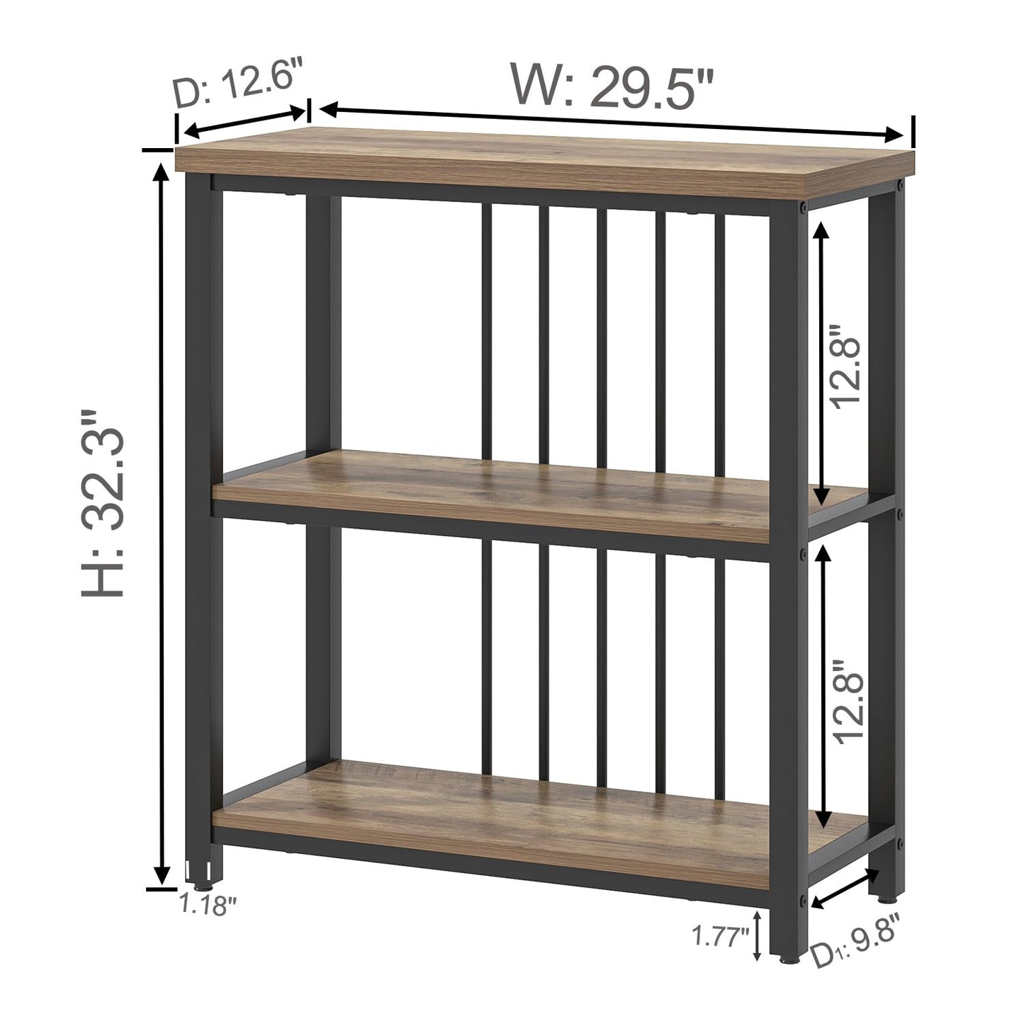 FOLUBAN Small Bookshelf and Bookcase, 3 Tier Open Book Shelf, Modern Metal and Wood Shelving Unit for Living Room Bedroom, Oak