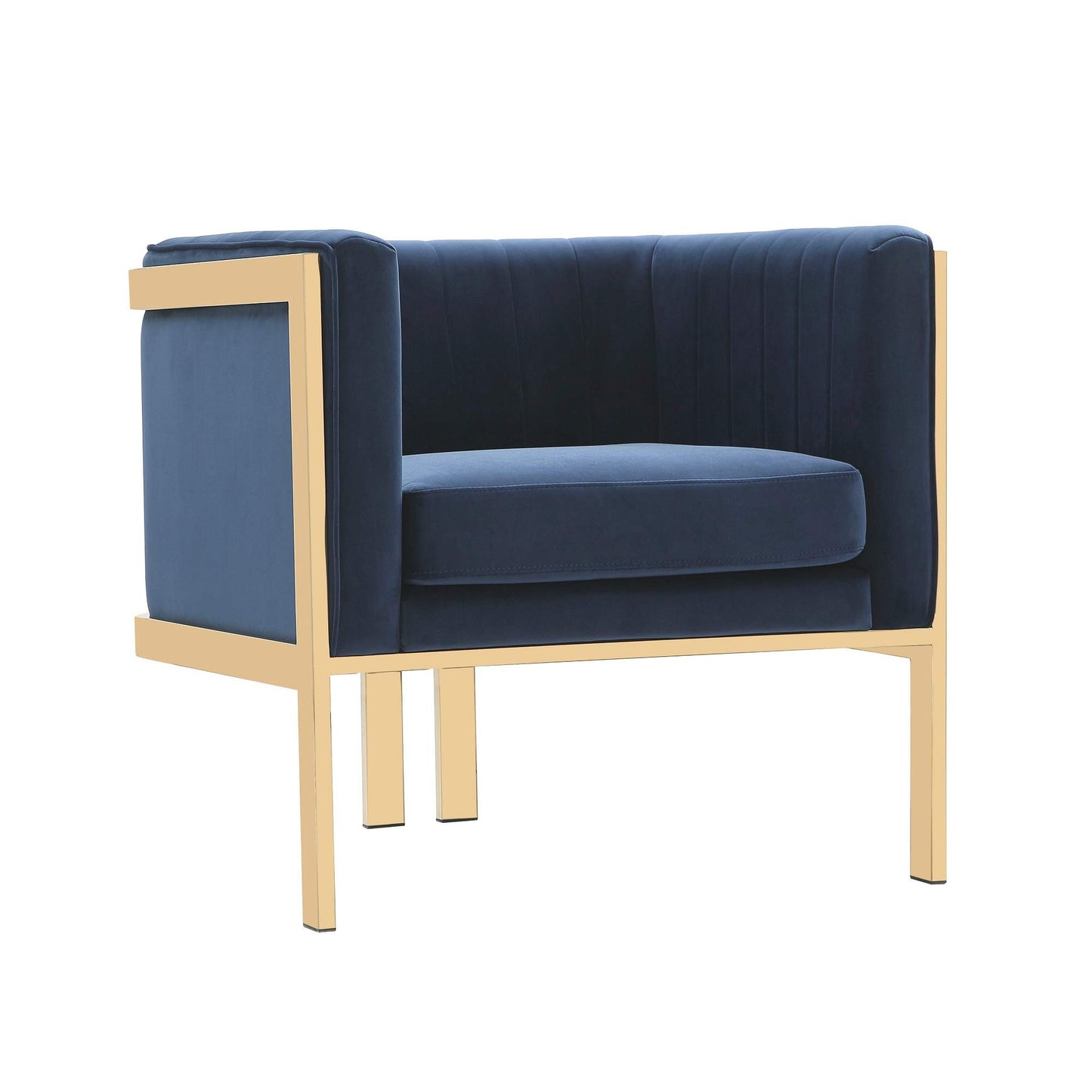 Manhattan Comfort Paramount Velvet Accent Armchair Set of 2, Polished Brass Frame with Geometric Legs, Art Deco Chair, 1920s Glamour, Fully Assembled, Living Room Lounge Seat, Royal Blue
