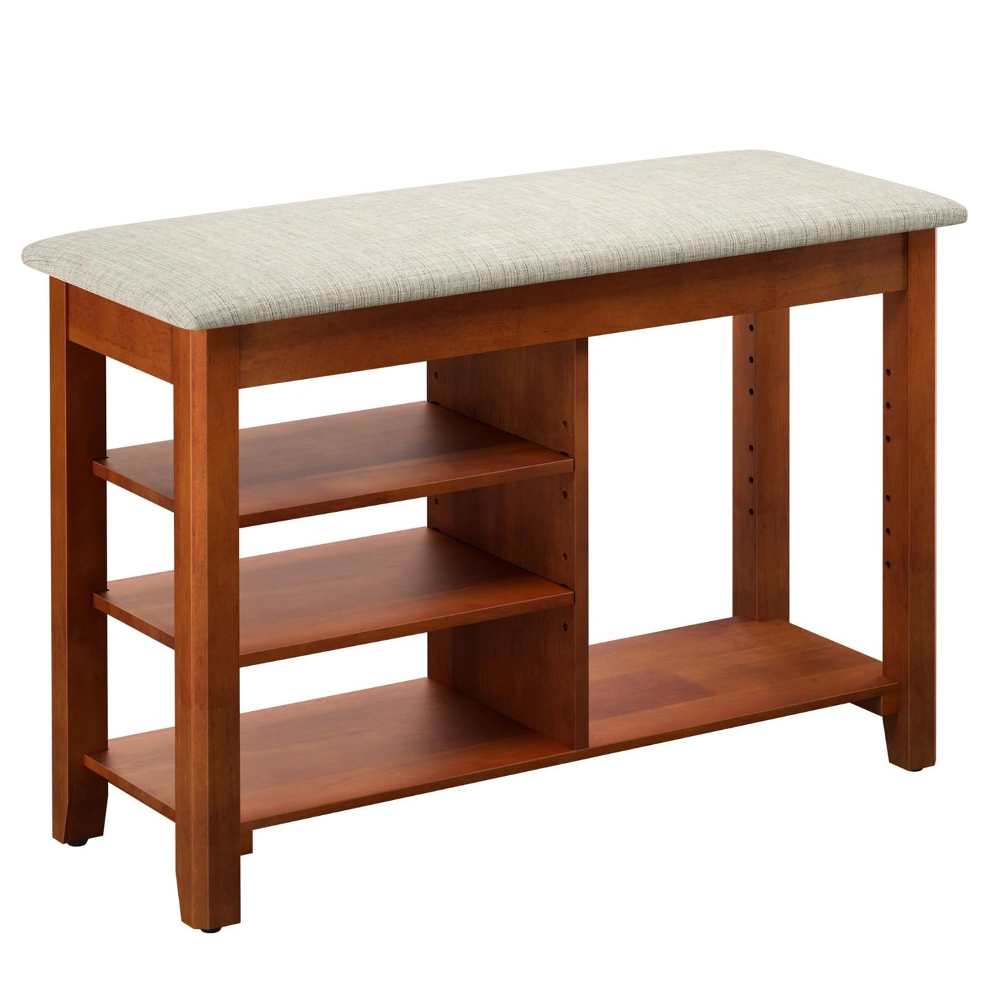FAGAGA Shoe Rack Bench with Cushioned Seat, Solid Wood Entryway Bench with Flip-Top, Adjustable Shelf, Shoe Storage Bench for Hallway, Living Room, Mudroom (Beige, 31.5" L)