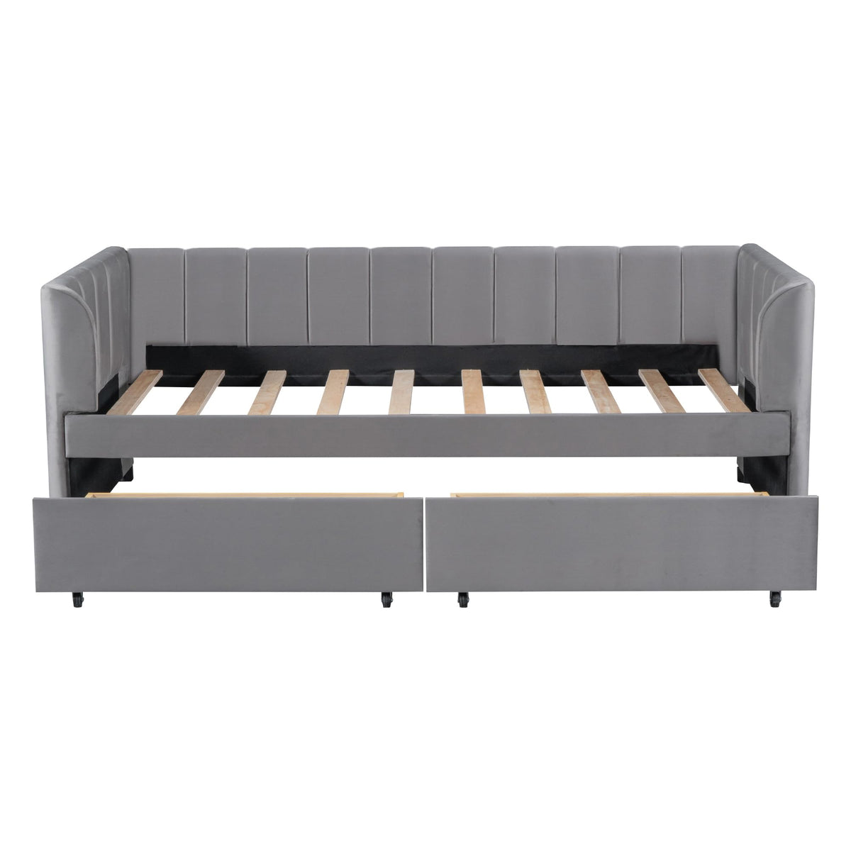 Bellemave Twin Size Daybed with 2 Storage Drawers & Upholstered Ergonomic Design Backrest,Velvet Day Bed Wood Slats, Modern Space Saving Sofabed for Bedroom,Living Room, Easy Assembly (Gary)