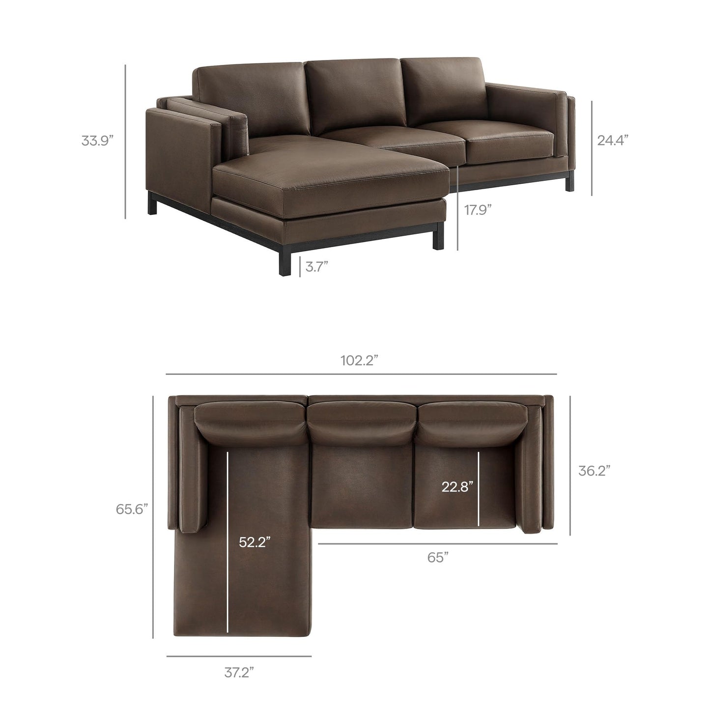Modway Roscoe Left-Facing Sectional Sofa with Chaise in Espresso - 2-Piece Faux Leather Upholstered Deep Seat Couch, L Shaped Modular for Living Room or Lounge