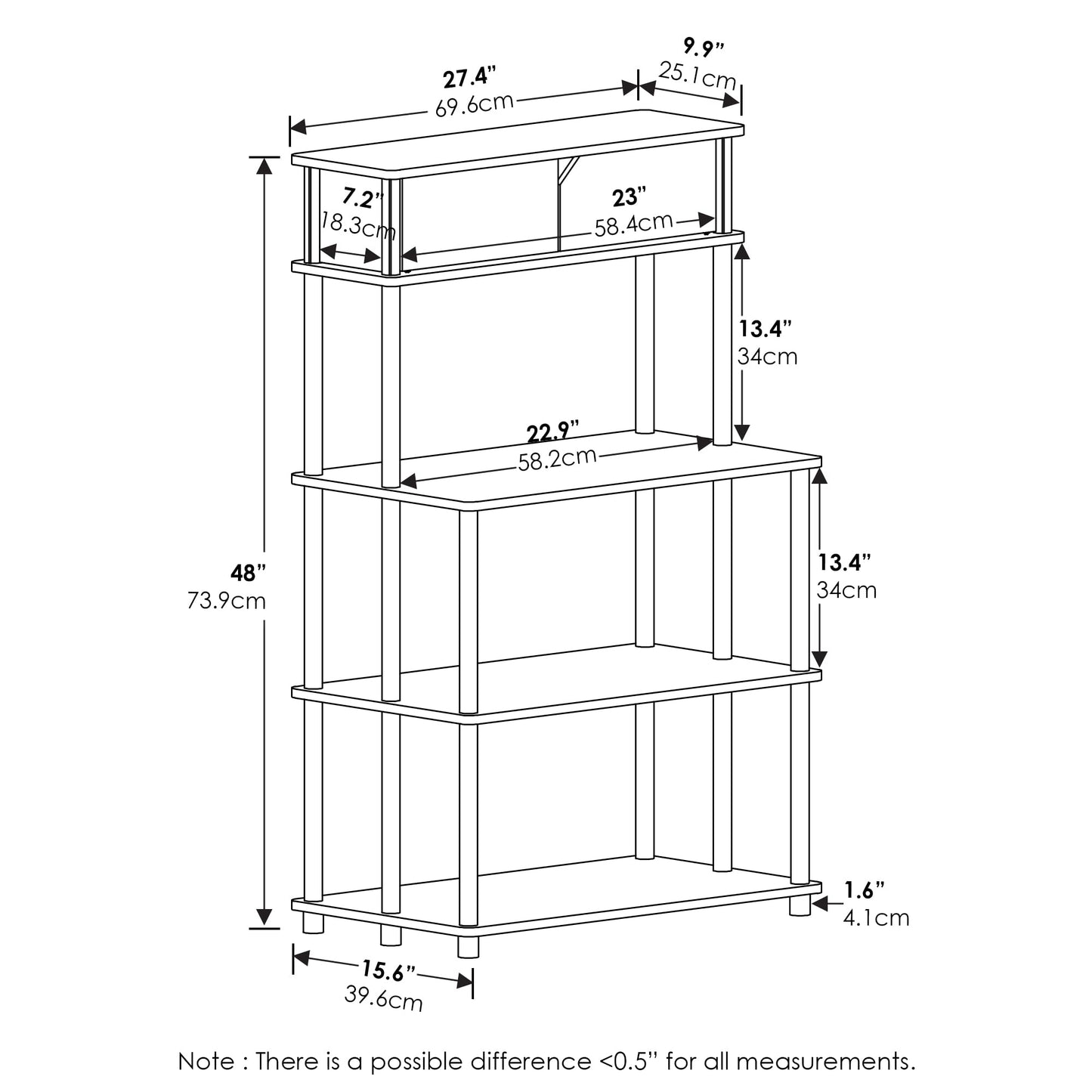 Furinno Turn-N-Tube Kitchen Storage Shelf with Top Cabinet for Kitchen, Dining Room and Home Office, Columbia Walnut/Black
