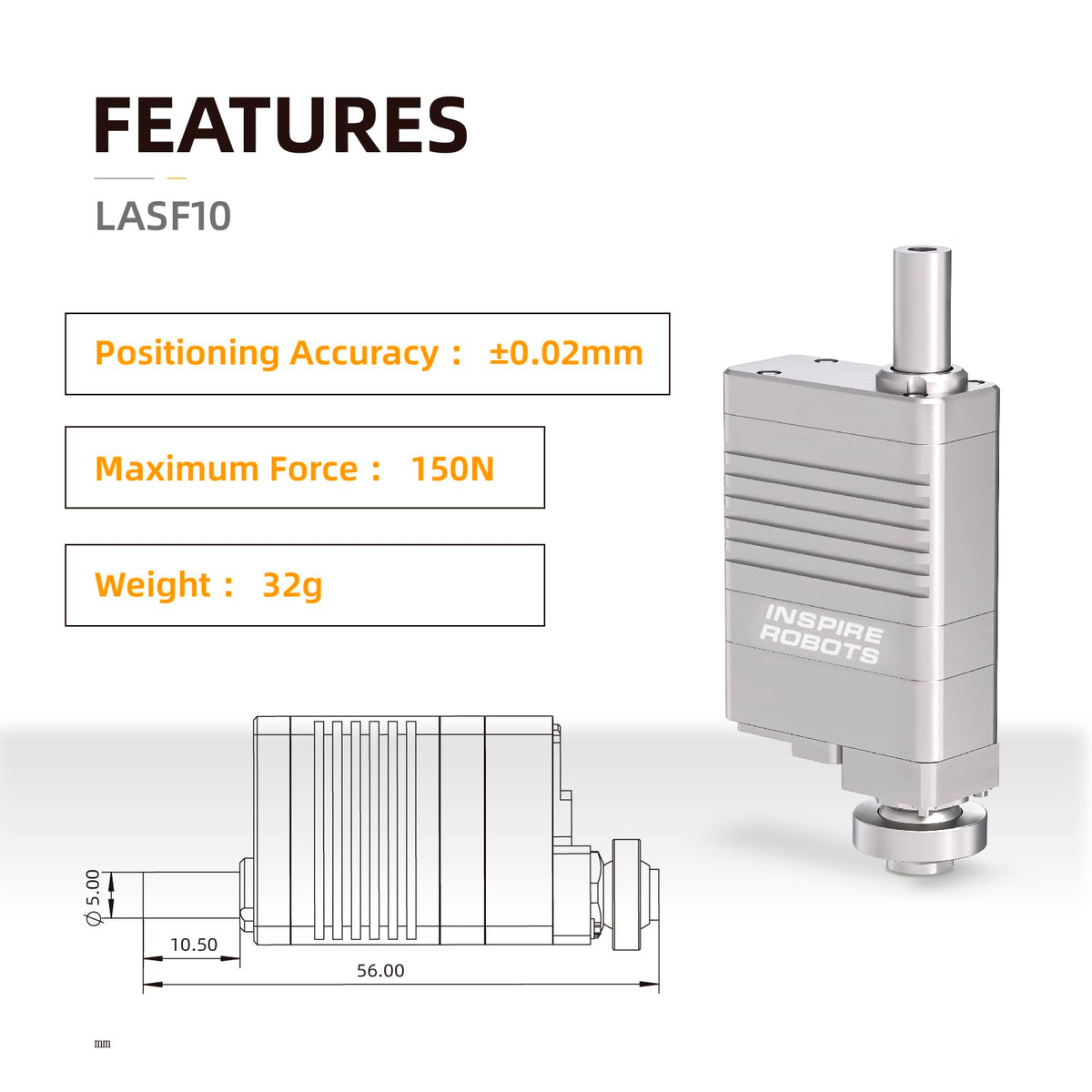 High Precision Micro Linear Servo Actuator with Force Control Sensor,Stroke 10mm,Force 12.6lbs(56N), Speed 26mm/s | for Robotics,Industrial Automation,Medical and Healthcare Equipment|LASF10-034D