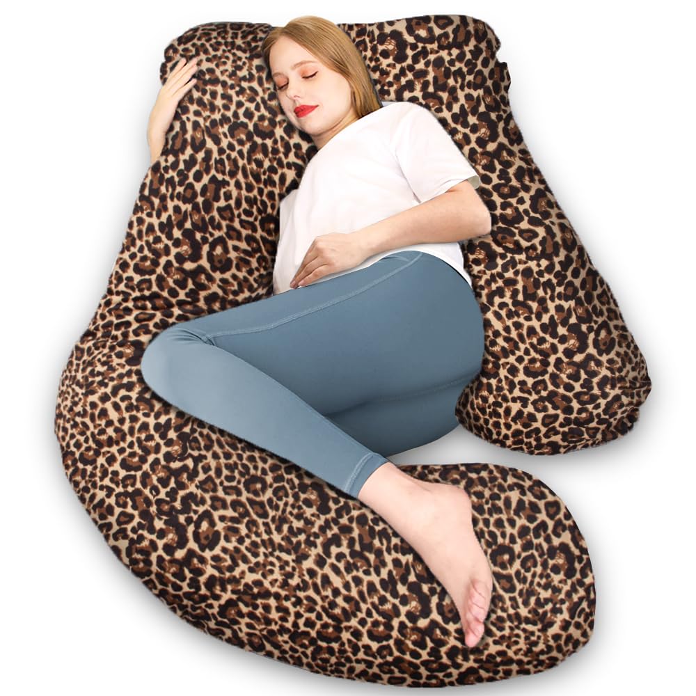 Chilling Home Pregnancy Pillow, U Shaped Pregnancy Pillows for Sleeping Full Body Pillow Maternity Pillow for Pregnant Women 58 inch, Pregnant Women Must Have with Removable Cover, Leopard Print