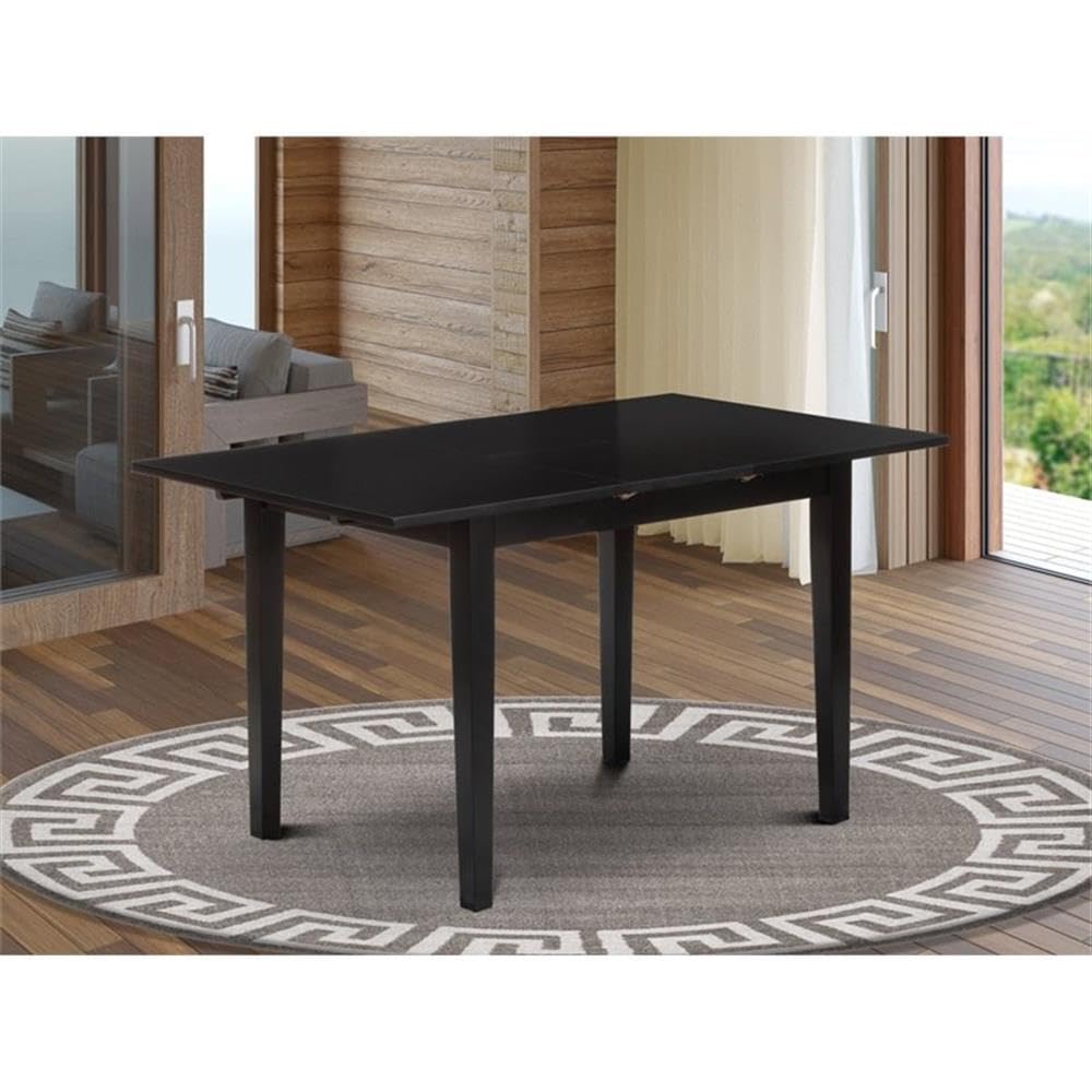 East West Furniture NFT-BLK-T Norfolk Kitchen Table - a Rectangle Dining Table Top with Butterfly Leaf, 32x54 Inch, Black