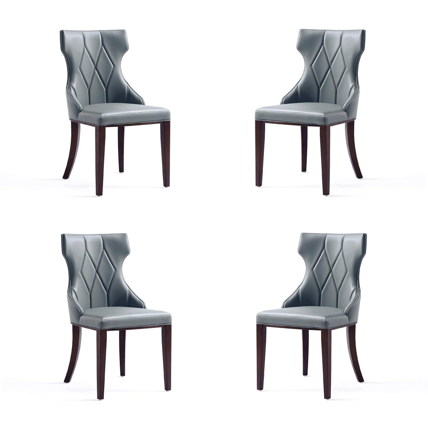 Manhattan Comfort Reine Dining Chairs Set of 4, Upholstered Seats with Diamond Stitching, Solid Beech Wood Frame, 4-Leg Base, 18.5" Seat Height, Fully Assembled, Pebble Grey