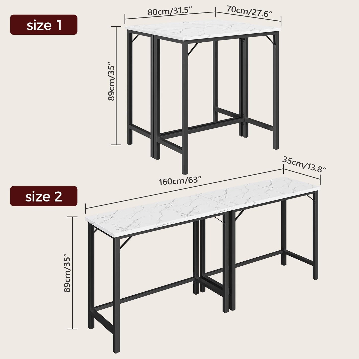 MAHANCRIS Narrow Bar Table, 63-Inch Pub Table for Dining Room, Counter Bar Tables with Sturdy Metal Frame, Connectable Bar Table, Multifunctional Console Table, Marble and Black BTHM1601