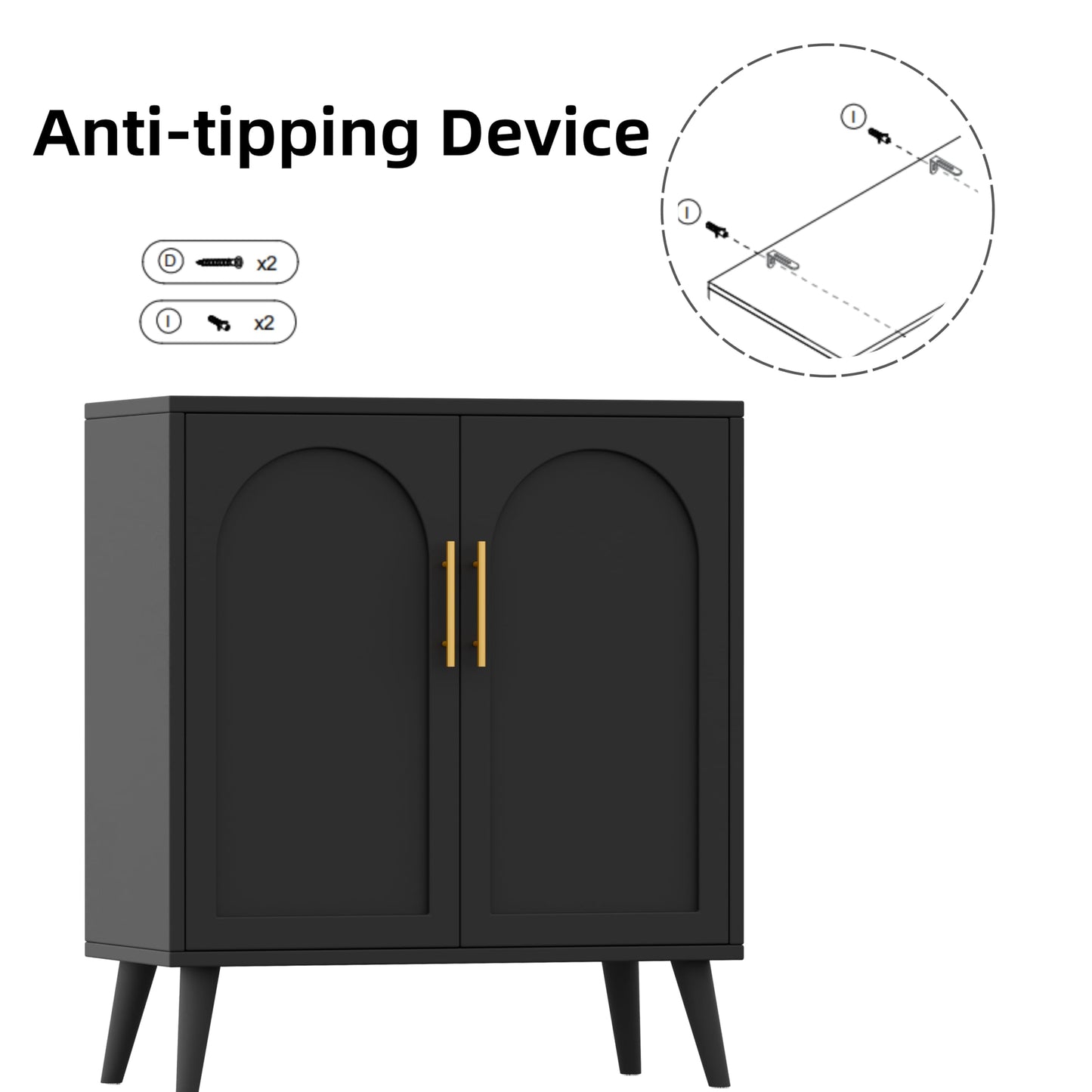Keehusux 15.7" D Black Buffet Cabinet with Storage, Accent Buffet Sideboard with Adjustable Shelf and Solid Wood Legs, Modern Floor Storage Cabinet for Kitchen, Living Room, Black