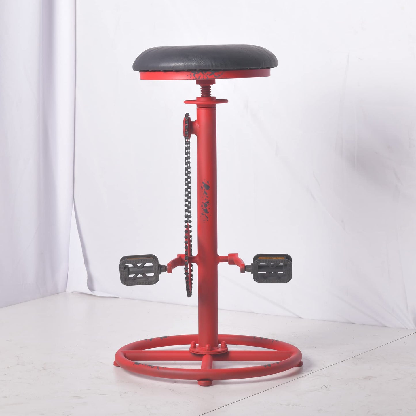 Topower Vintage DIY Bar Stool Bicycle Chain Iron Pedal Retro Industrial Height Adjustable Bicycle Wheel Design bar Chair Set of 2 Antique Red