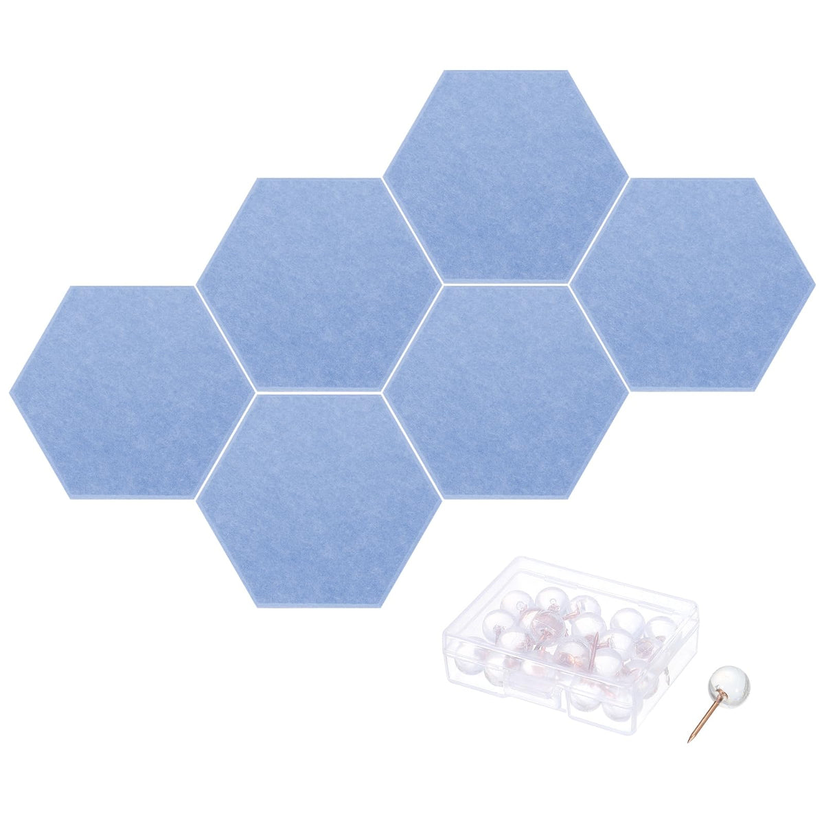 PATIKIL Felt Bulletin Board, 12"x10", 6 Packs Self Adhesive Hexagon Felt Tiles for Sound Proofing Wall Panels for Home Office Recording Studio,Game Room, Light Navy Blue