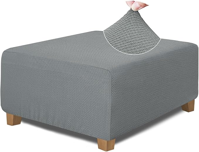 NeColorLife Square Ottoman Cover Jacquard Fabric Thick Stretchable Slipcover