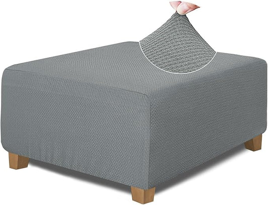 NeColorLife Square Ottoman Cover Jacquard Fabric Thick Stretchable Slipcover