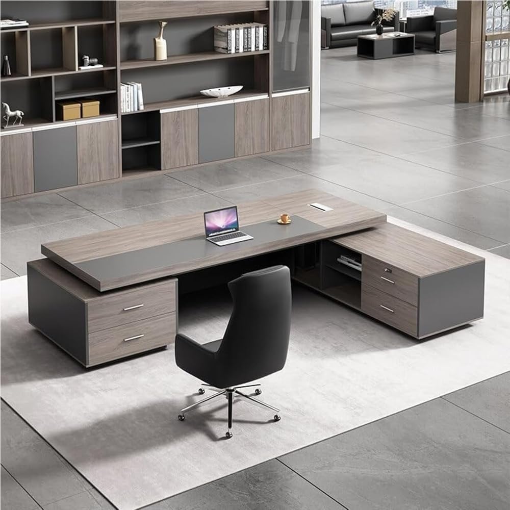 L Shaped Executive Office Desk with Storage Cabinet Modern Corner Computer Workstation for CEO Boss Manager Business Furniture Desk Home Office(2600MM)