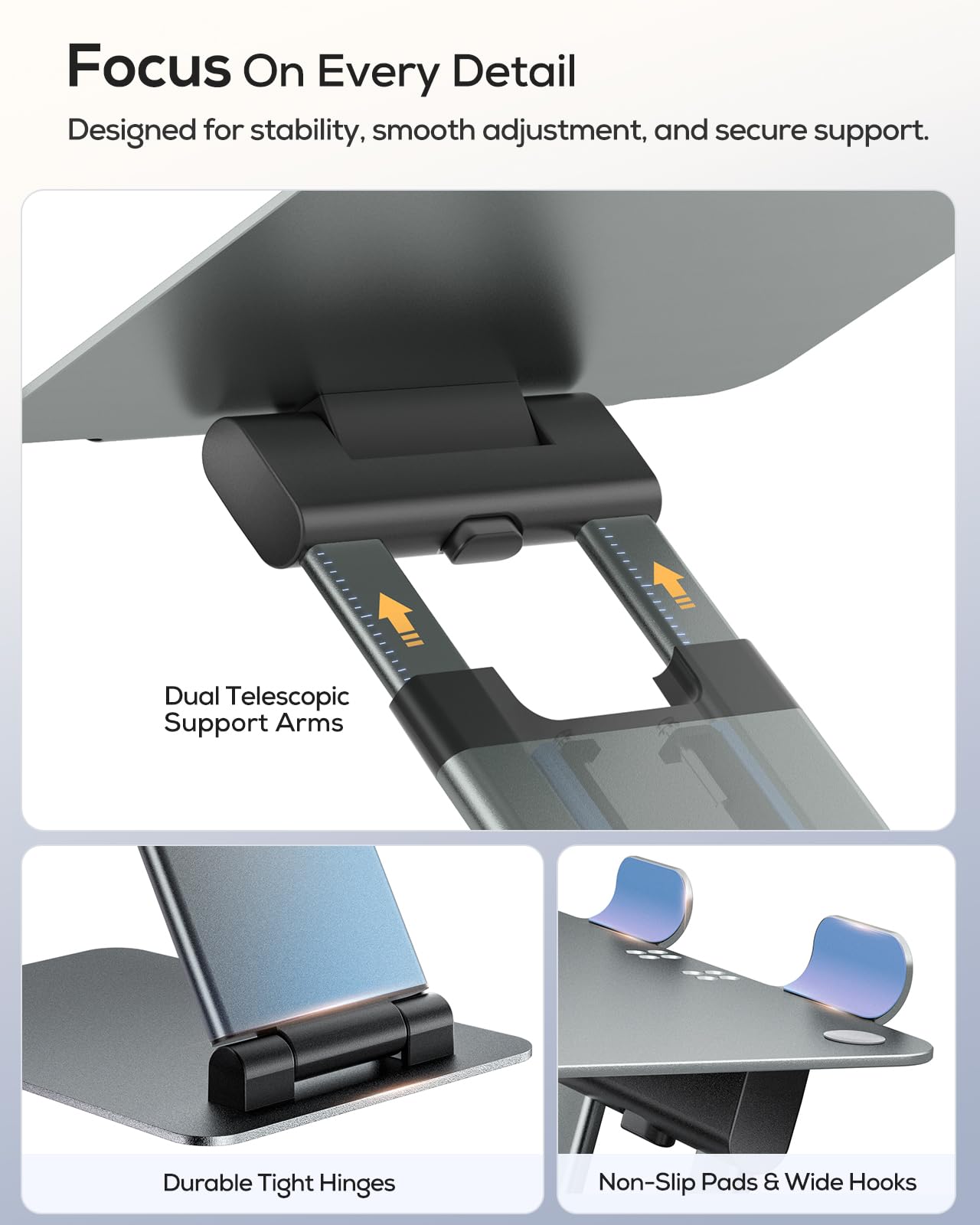 Nulaxy Height Adjustable Laptop Stand for Desk, Dual Foldable Aluminum Computer Riser, Pull Out Design Ergonomic Sit to Notebook Holder Convertor, Compatible with All 10-17" Laptops, Tablets, Gray