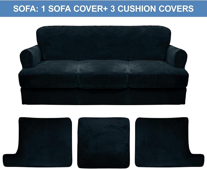 CUCRAF Cushion Sofa Cover 4 Piece Slipcovers, Soft Thick Velvet Couch Cover