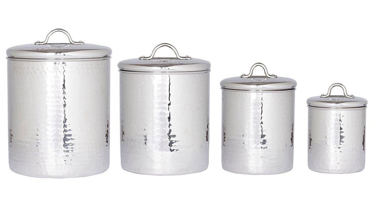 Old Dutch 4 Piece Hammered Canister Set, Stainless Steel
