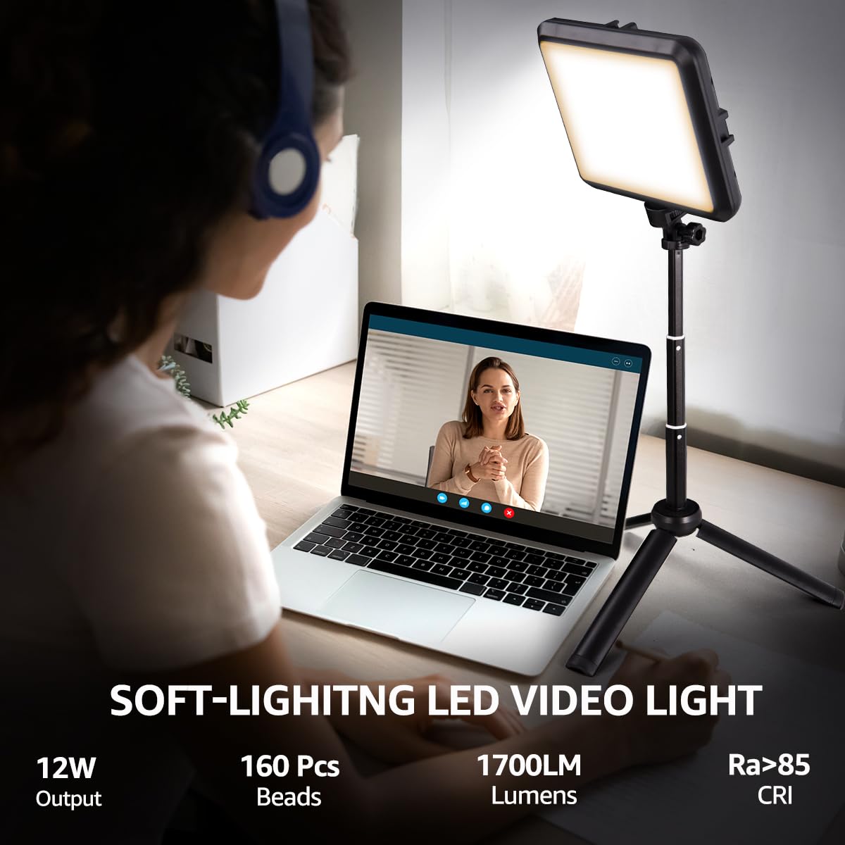 NiceVeedi LED Photography Lighting Kit, 2-Pack 8” Portable Video Light with 29" Adjustable Tripod Stand, 2800K-6500K Dimmable Softlight Studio Light for Zoom, Game Streaming, YouTube