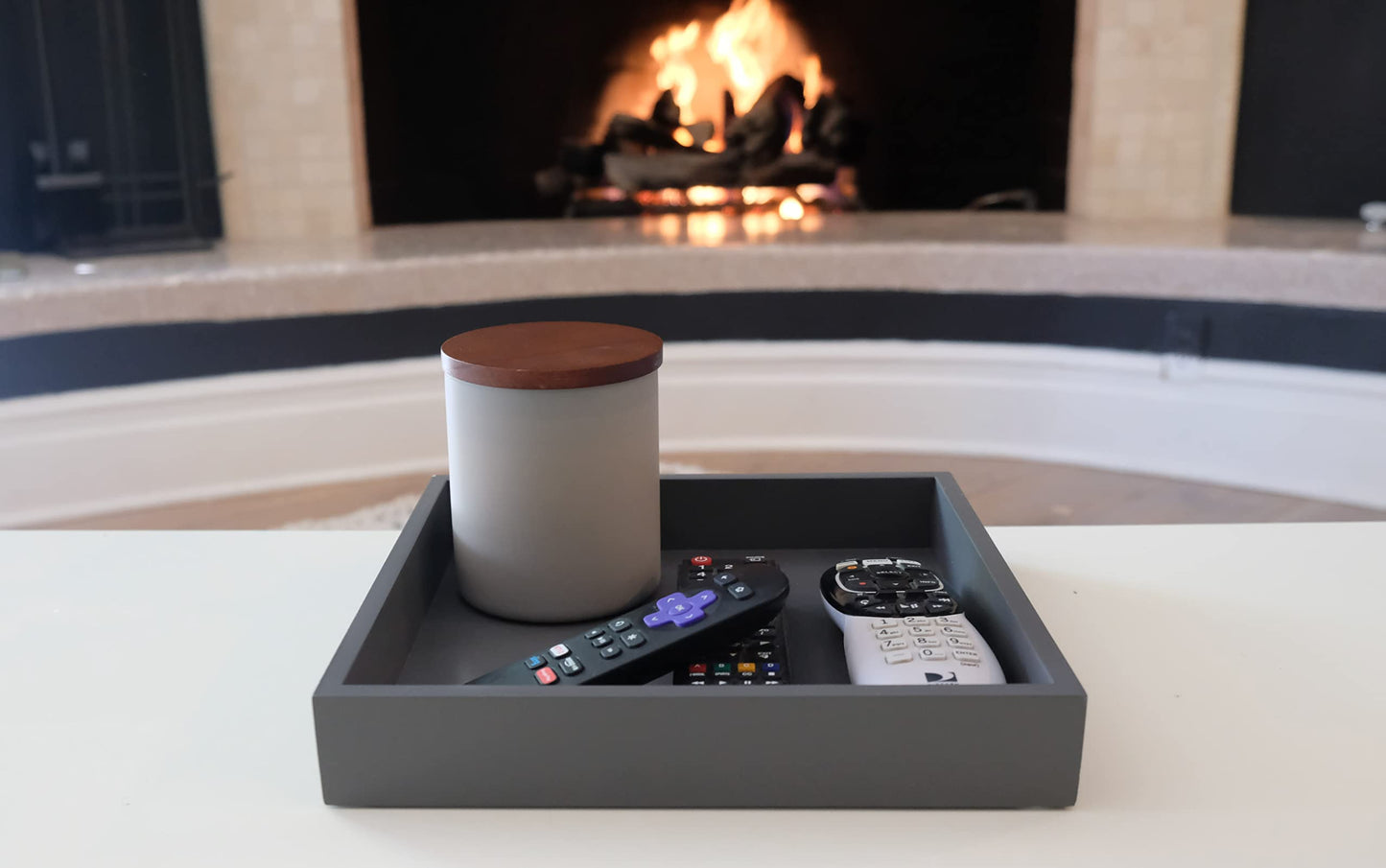 Montecito Home - 10"x10" Small Square Wood Decorative Tray for Office, Ottoman, Bathroom, Entry, Remote Controls, Countertop Organizer, Candle Tray- Charcoal