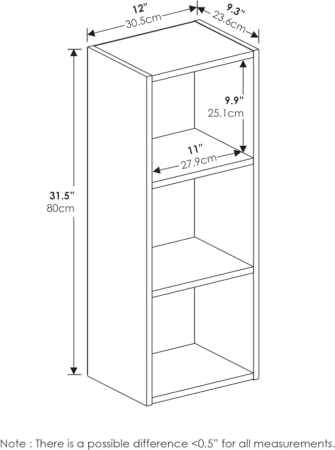 Furinno Pasir 3-Tier No Tool Assembly Open Shelf Bookcase