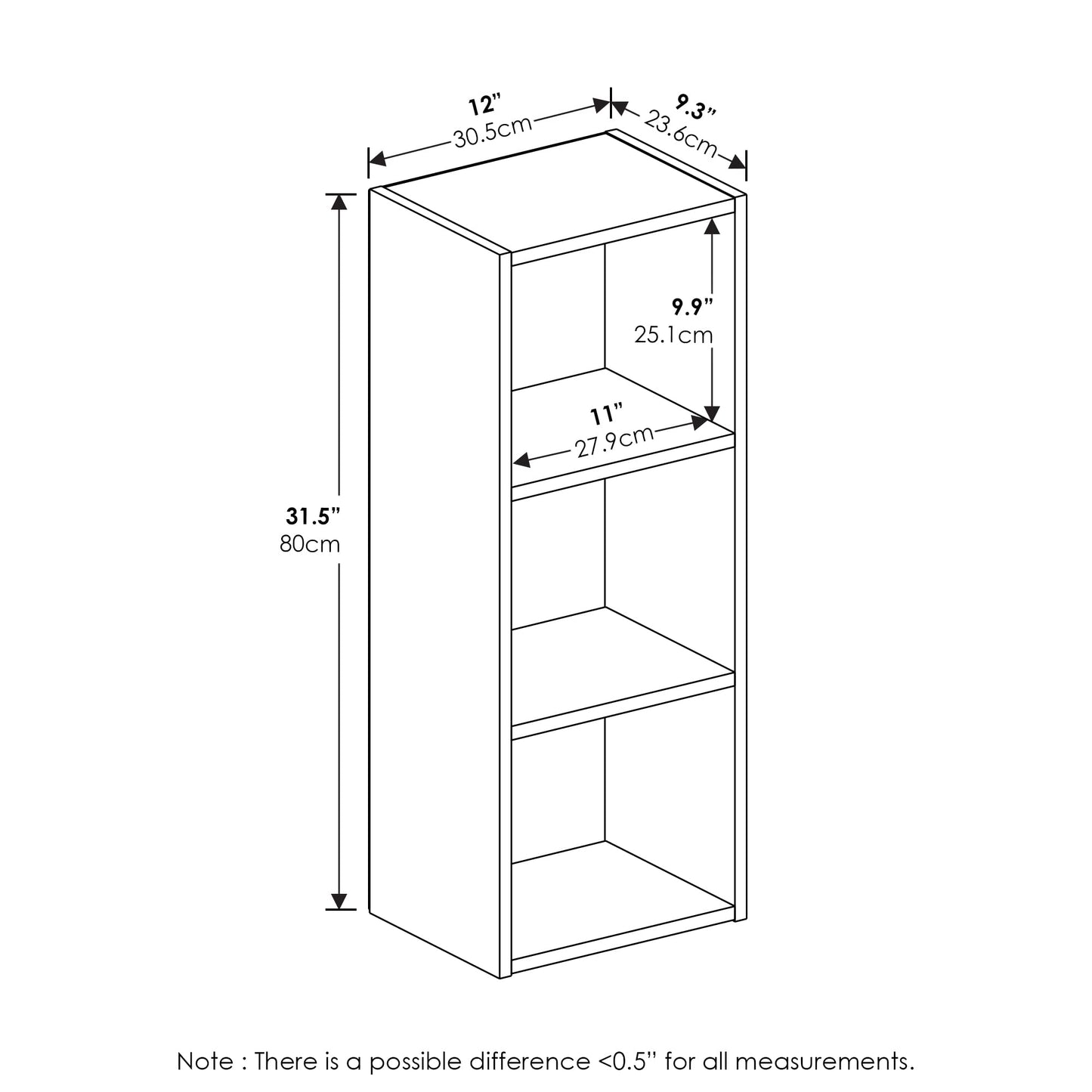Furinno Pasir 3-Tier No Tool Assembly Open Shelf Bookcase, French Oak