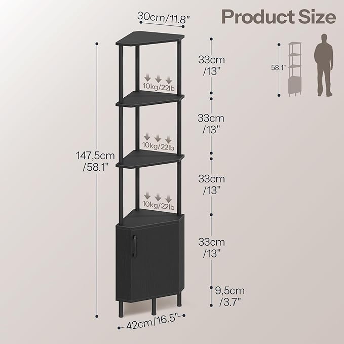 HOOBRO Corner Cabinet with LED Light, Corner Shelf Stand with Storage and Doors