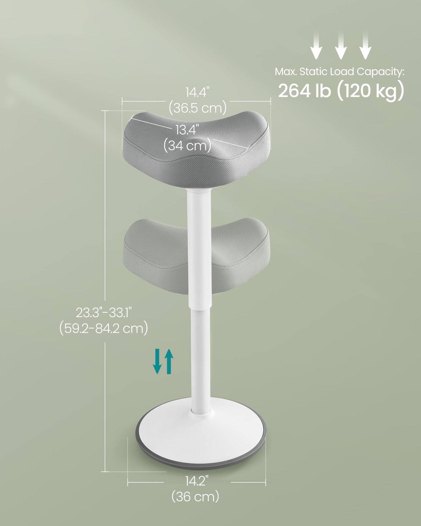 SONGMICS Ergonomic Wobble Stool, Height Adjustable Standing Desk Stool 23.3-33.1 Inches, Swivel Balance Chair with Non-Slip Base, Saddle Seat, for Active Sitting, Office, Home, Dove Gray UOSC008G01