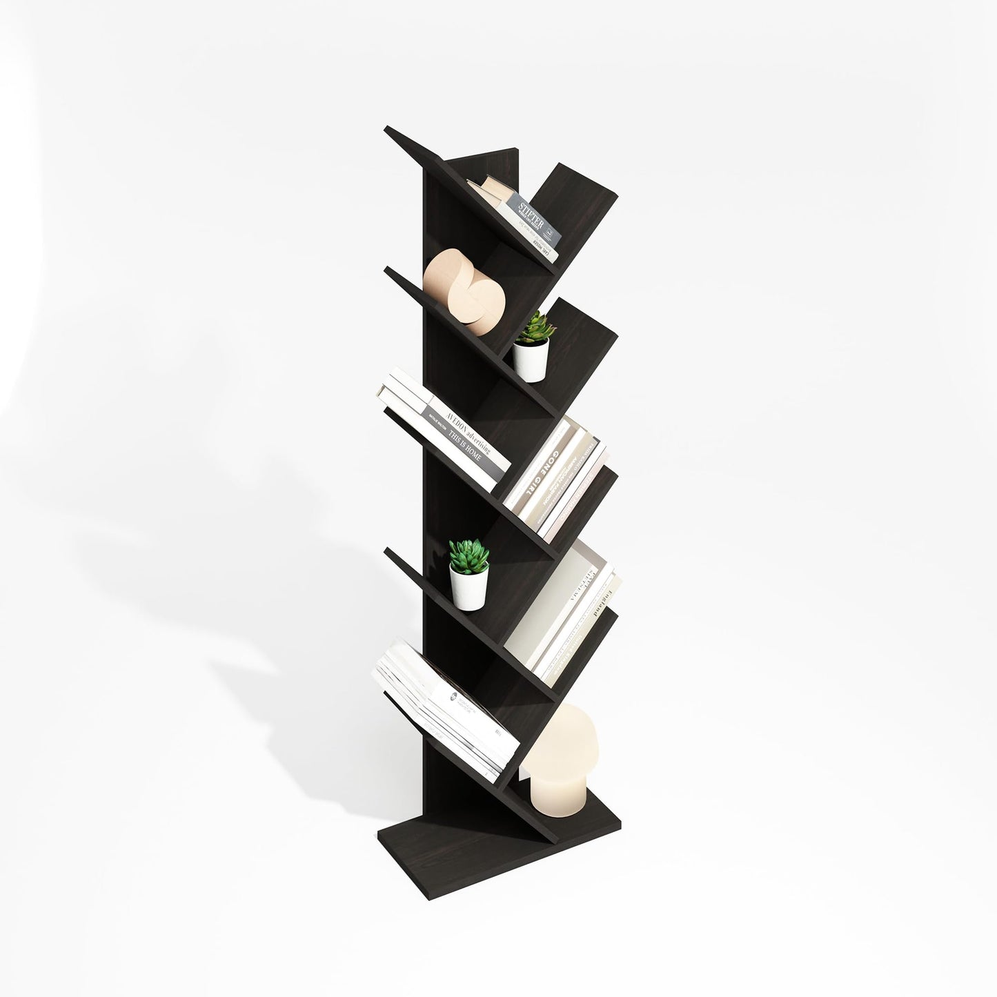 Furinno Tree Book Shelf, 9-Tier Bookshelf, Tree Bookcase for Room Decor, 8.4 x 15.7 x 50.9, for Living Room, Bedroom, Home Office, Black Espresso