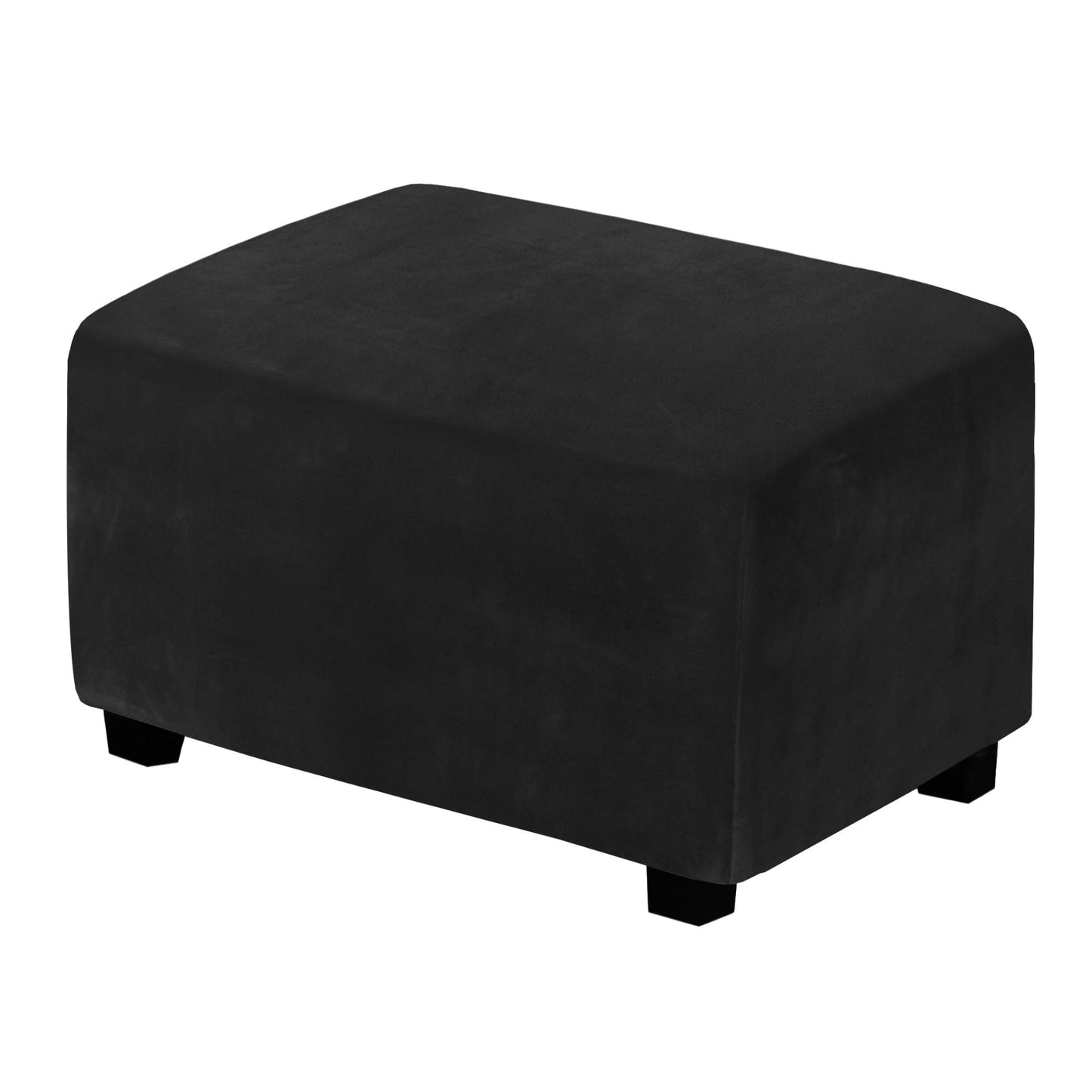 H.VERSAILTEX Real Velvet Plush 1 Piece Form Fit Stretch Rectangle Folding Storage Covers Ottoman Slipcovers Removable Footstool Protect Footrest Covers Elastic Bottom, Machine Washable(Large, Black)