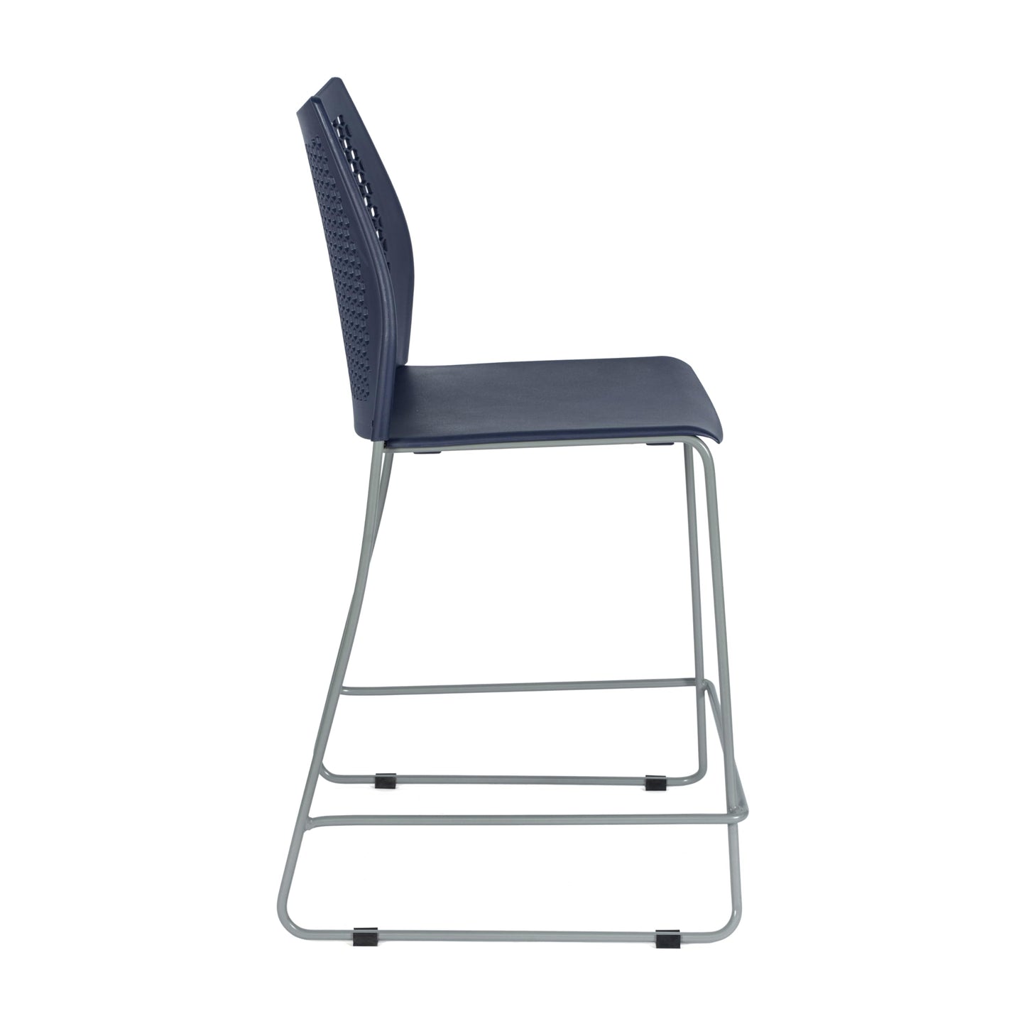 Flash Furniture Hercules Stacking Counter Height Stool with Vented Backrest and Gray Powder Coated Steel Sled Base with Integrated Footrest, Commercial Portable Stool, Set of 3, Navy