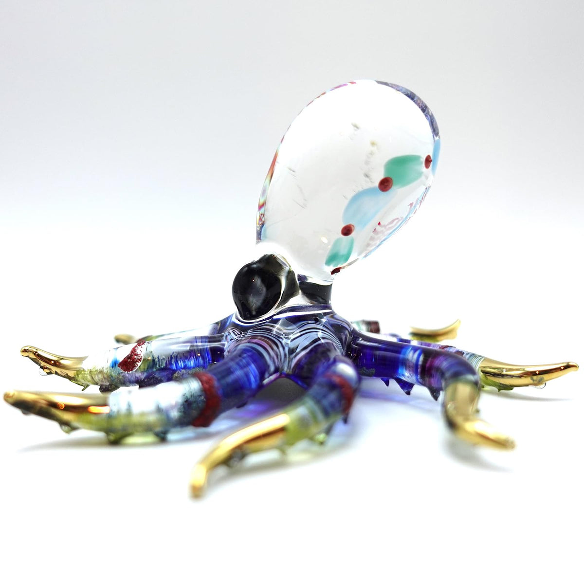Sansukjai Octopus Glass Handmade Figurine – Detailed Hand-Painted Blown Glass Sea Animal Sculpture with 22K Gold Accents – Collectible Marine Life Art & Unique Ocean Gift Décor (4 inches Multi-Blue)