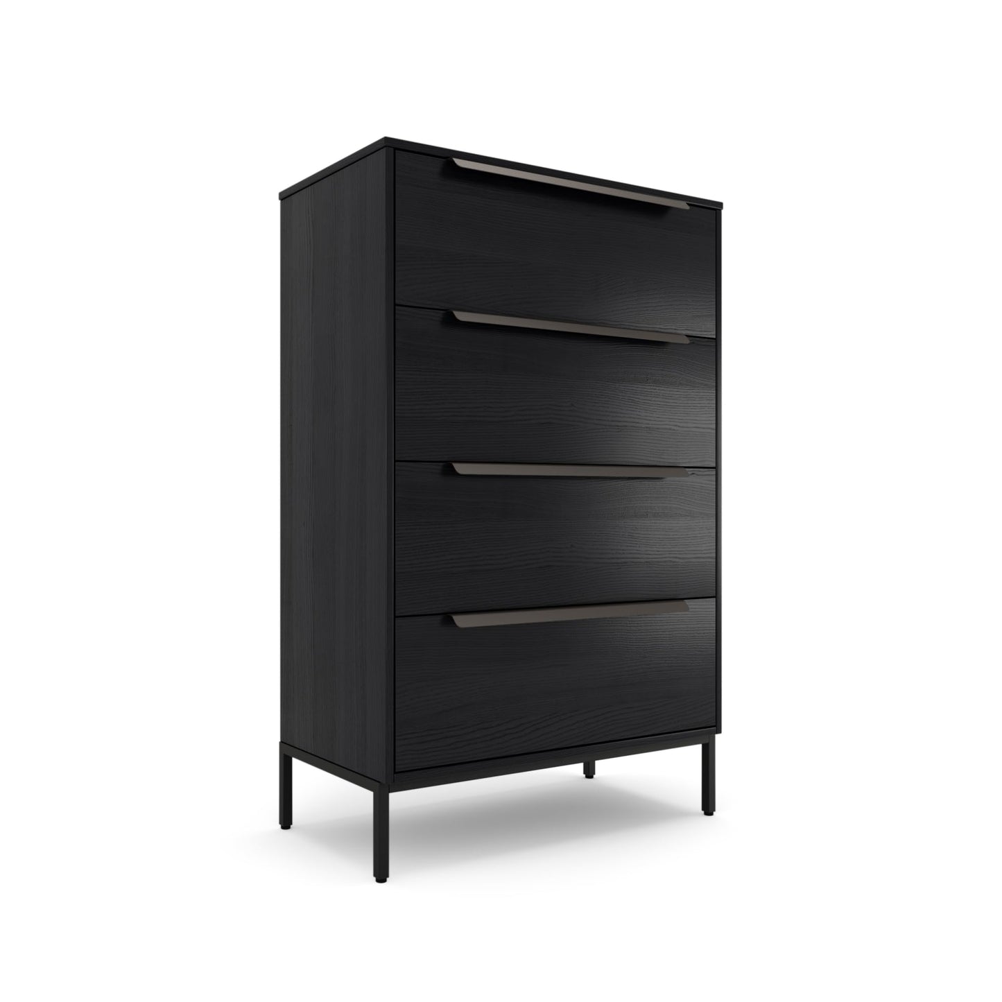 tinge Lira Premium 4 Drawer Fabric Dresser - Engineered Wood Frame Chest of Drawers for Bedroom - Strong & Sag-Proof Clothing Organizer with Sleek Metal Handles (Black)