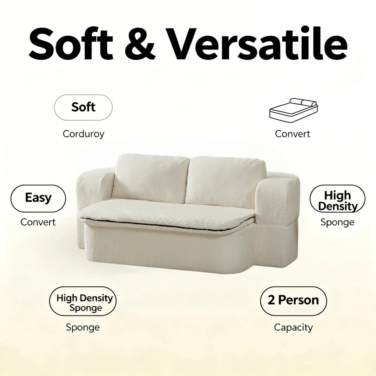 Trygoal 74.8" Convertible Futon Sofa Bed, Foldable Floor Couch with Pocket Spring & Foam, Compression Packed Sleeper Sofa with Cushion Blanket, Lazy Couch for Living Room Bedroom Apartment, Cream