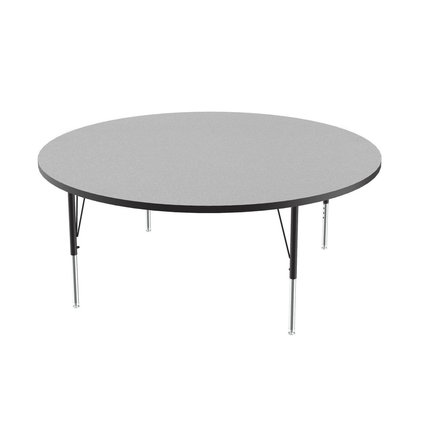 Correll 60" Round Econoline Classroom Activity Table, Gray Granite Melamine Top, Height Adjustable (19"-29"), Black/Chrome Legs, School Furniture, Made in The USA