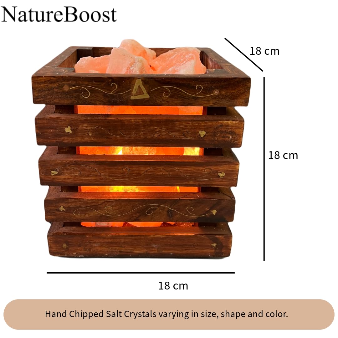 NatureBoost Wooden Basket Himalayan Pink Salt Lamp, Dimmable, Classic Design, Extra Pair of Bulb, Unique Gift idea