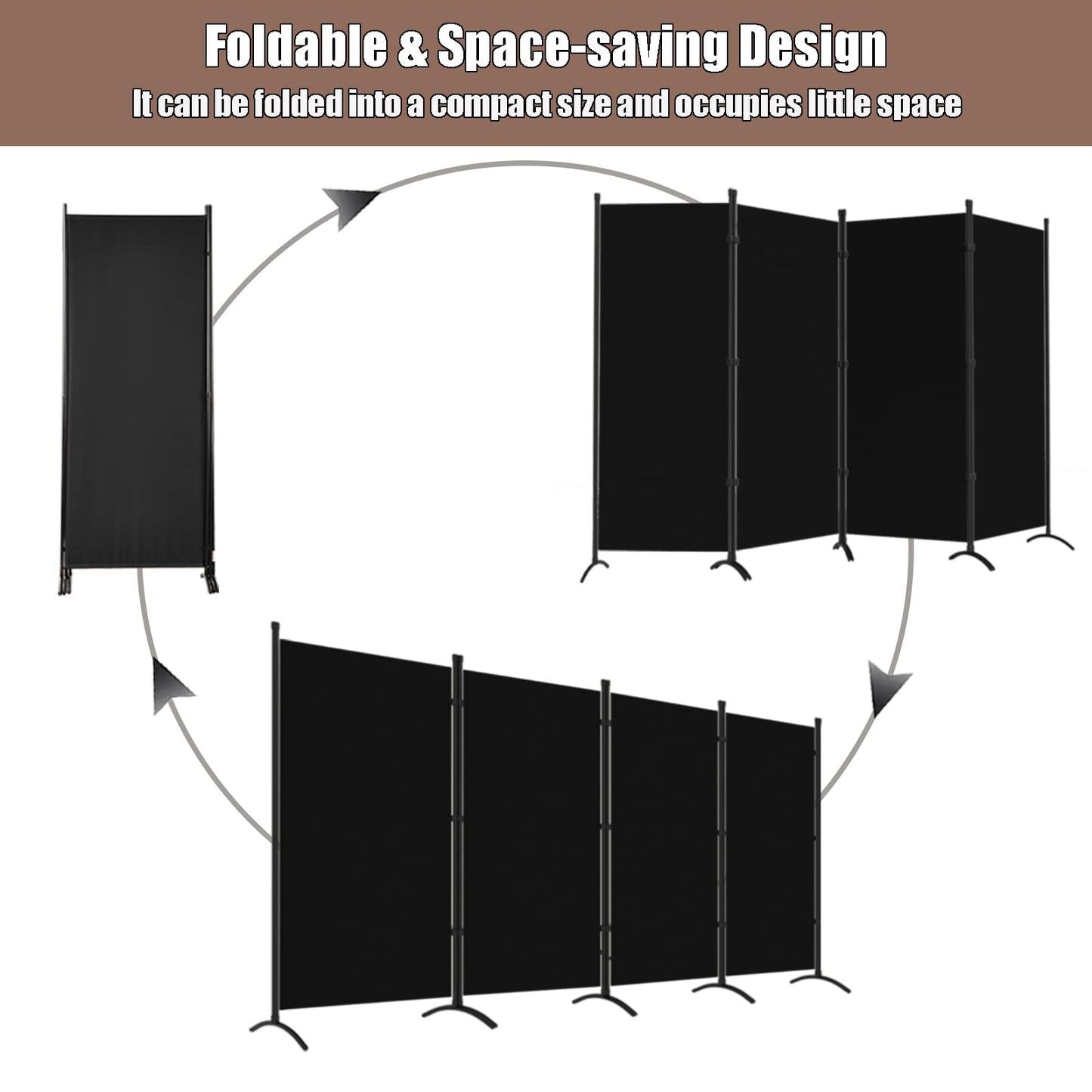 Room Divider-Folding Privacy Screens, 6 ft Partition Room Dividers Wall for Separation, Home, Office, Classroom, Studio (Black, 4 Panel)