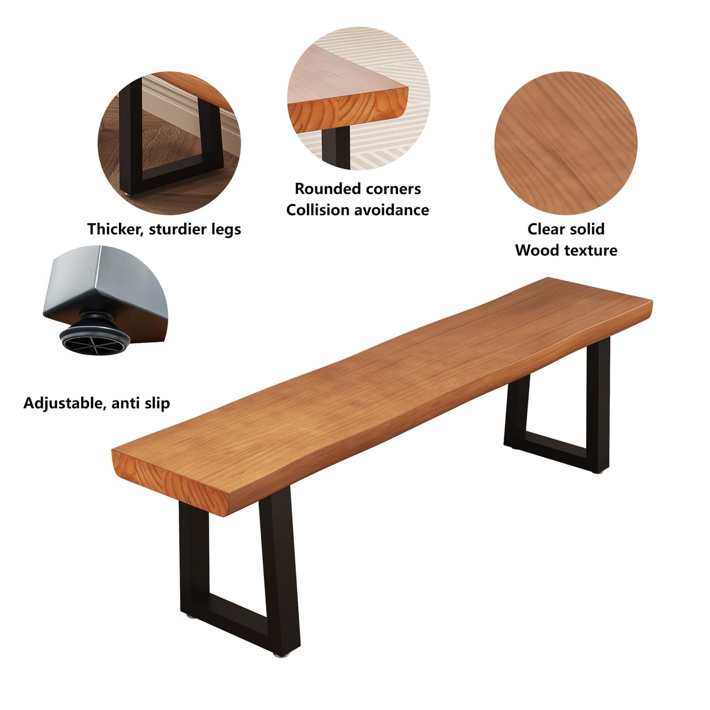 tiedingdingjiaju 31.5in Light Brown Solid Wood Bench with Sturdy Metal Legs - Versatile Dining/Entryway Bench for Living Room, Home Office & Dining Room | Multi Size Options