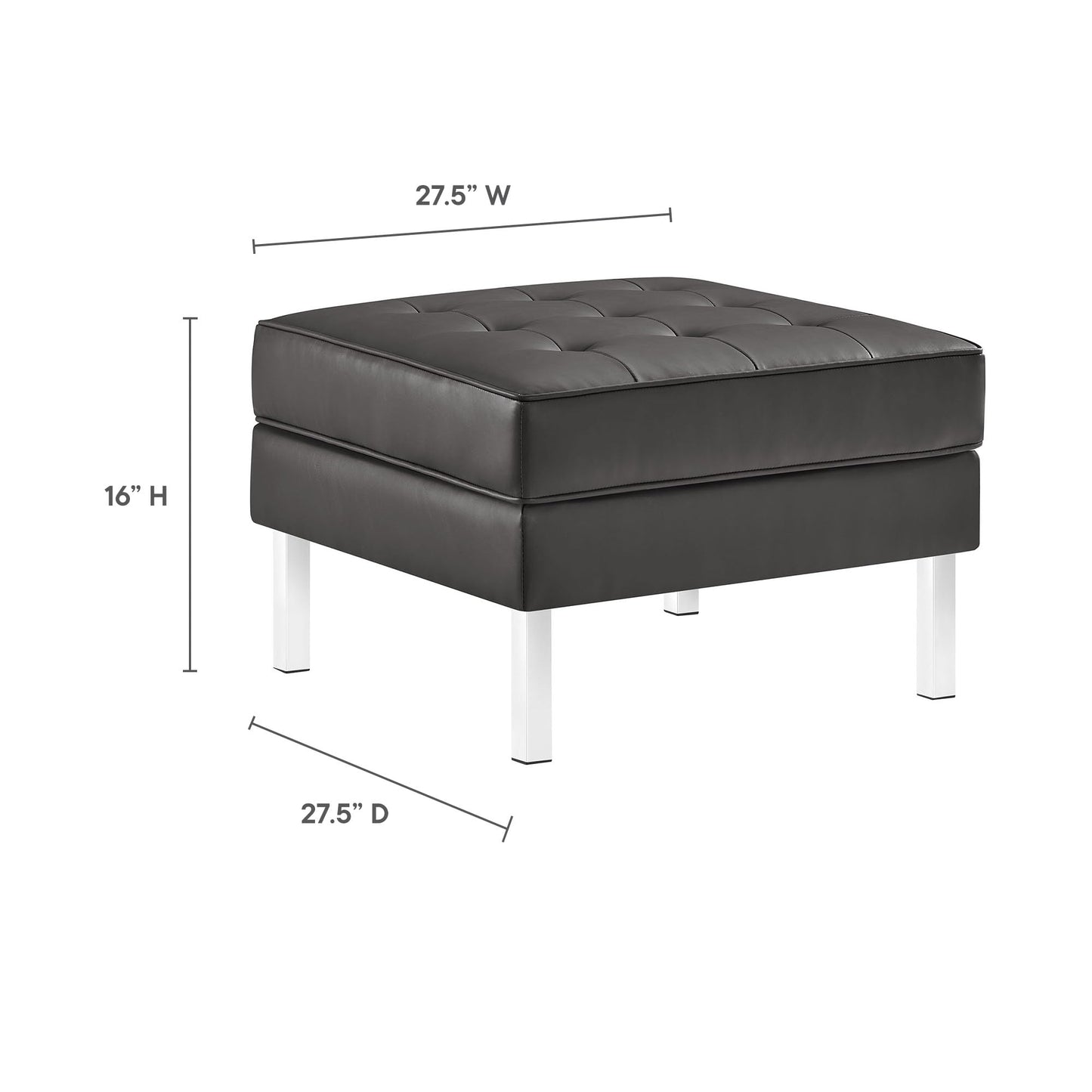 Modway Loft Tufted Button Faux Leather Upholstered Square Ottoman in Silver Gray