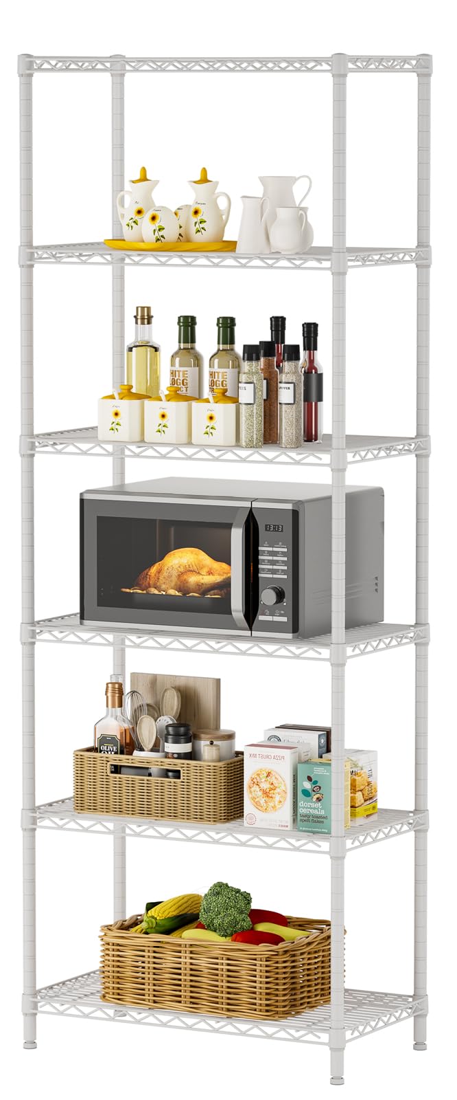 SINGAYE Shelf Wire Shelving Adjustable Storage Shelves Rack Standing Units for Kitchen Closet Laundry Bathroom Organizers Metal Pantry Narrow Mesh Gaps 14" D x 24" W x 72" H White
