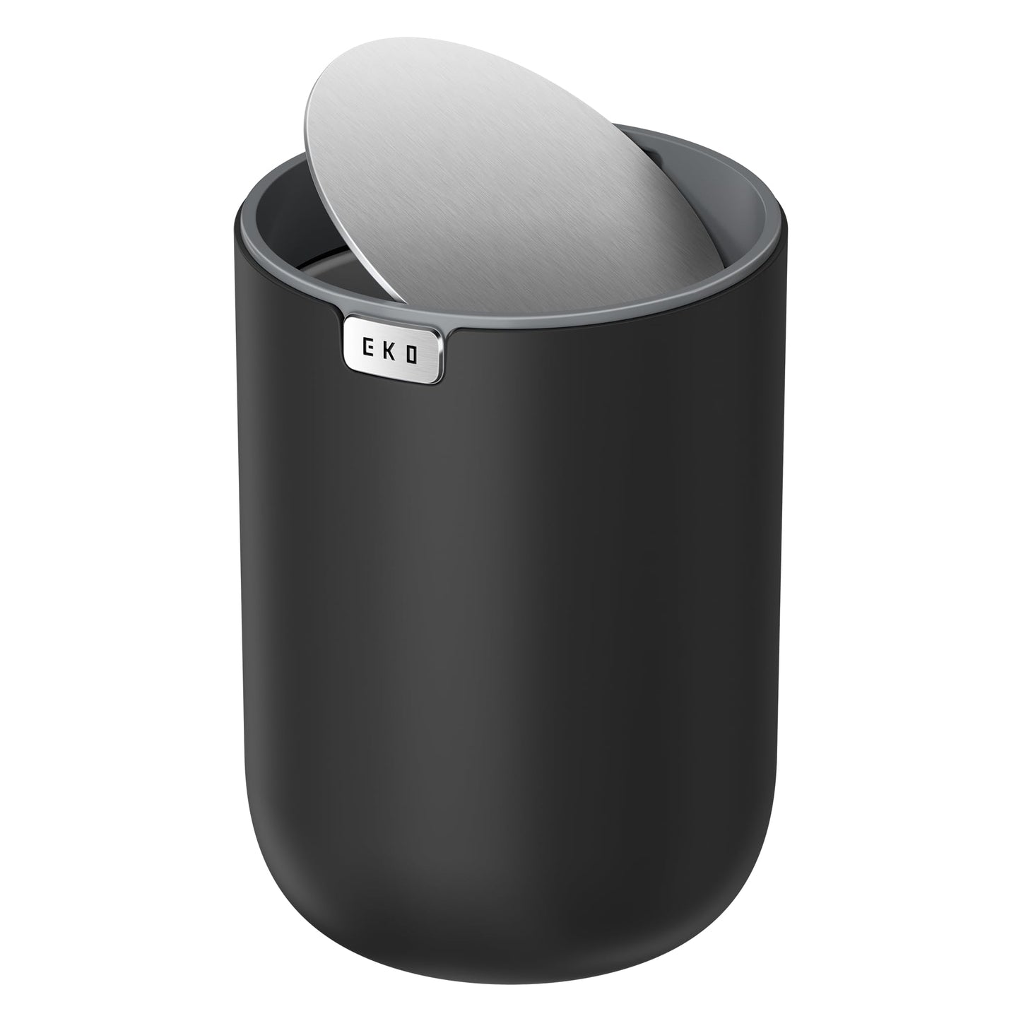 EKO Fandy 0.58 Gal/2.2L Mini Trash Can with Lid, Swing-Top Desktop Trash Can for Bathroom, Countertop, Vanity, Desk or Office, Small Garbage Bin (Black)