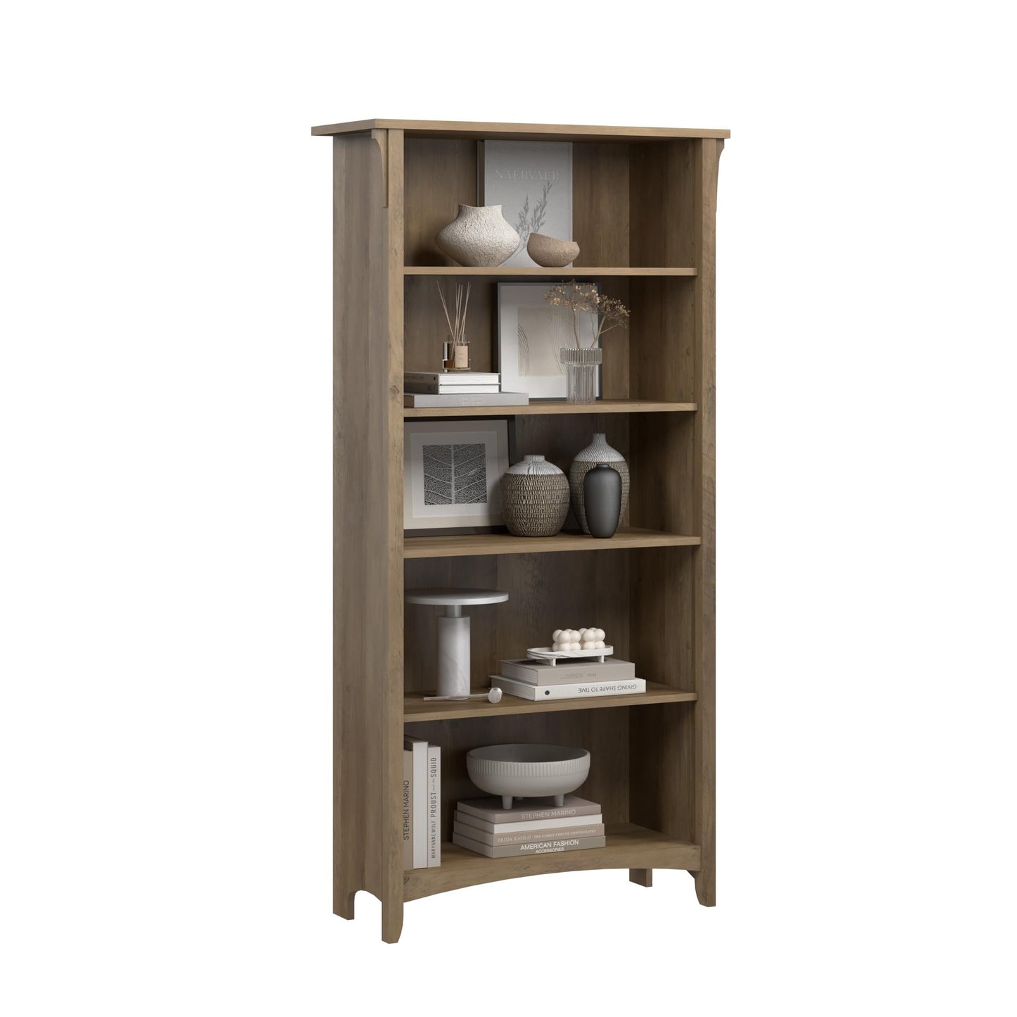 Bush Home Salinas 5 Shelf Bookcase in Reclaimed Pine, Tall Bookshelf, Large Book Shelf for Living Room, Home Office, or Entryway
