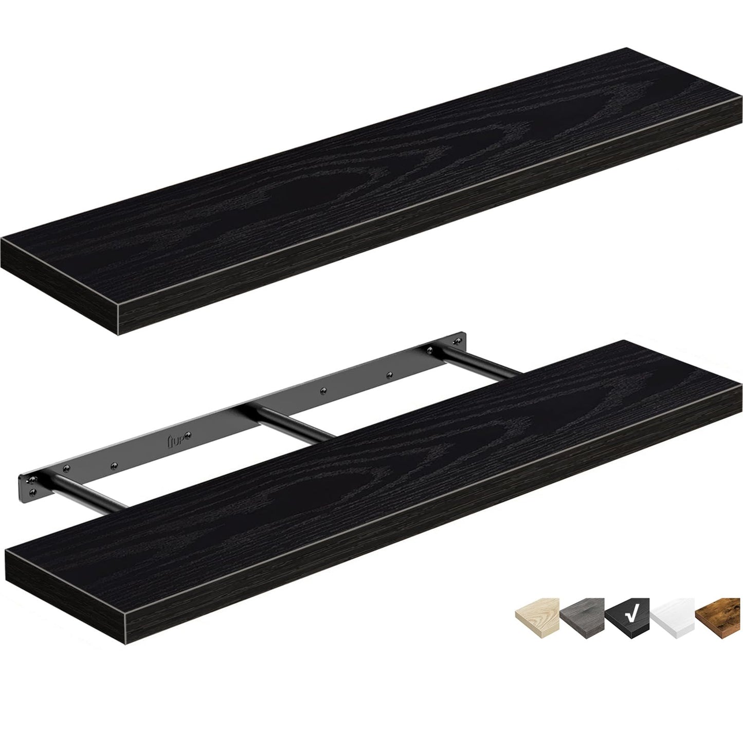 QEEIG Floating Shelves for Wall 35.4" Long - Wall Mounted Shelf Bathroom Kitchen Living Room Bedroom Farmhouse Home Decor Display Bookshelf Large 35.4 x 9.3 inch Set of 2, Black (008-90B)