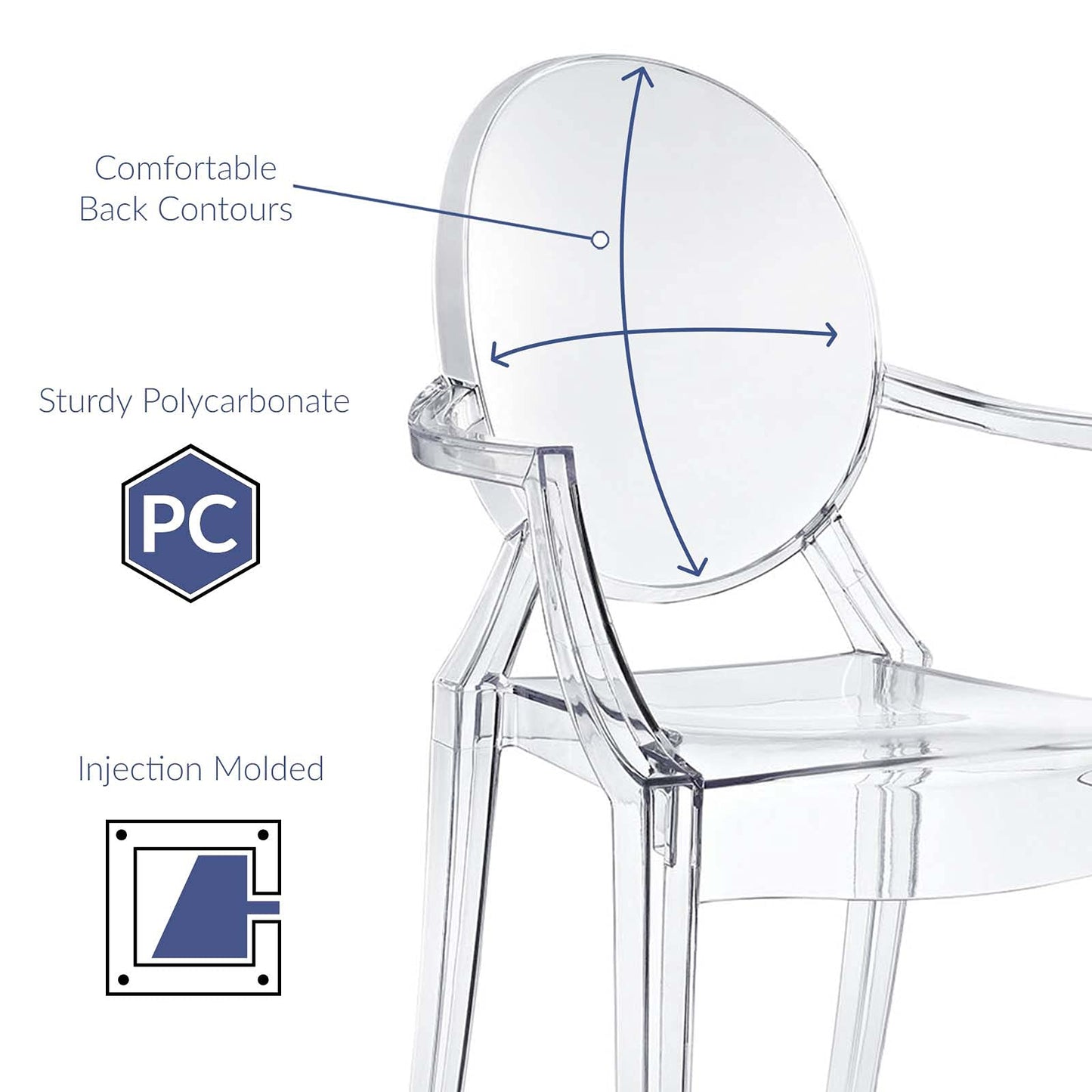Modway Casper Modern Acrylic Stacking Kitchen and Dining Room Arm Chair in Clear - Fully Assembled