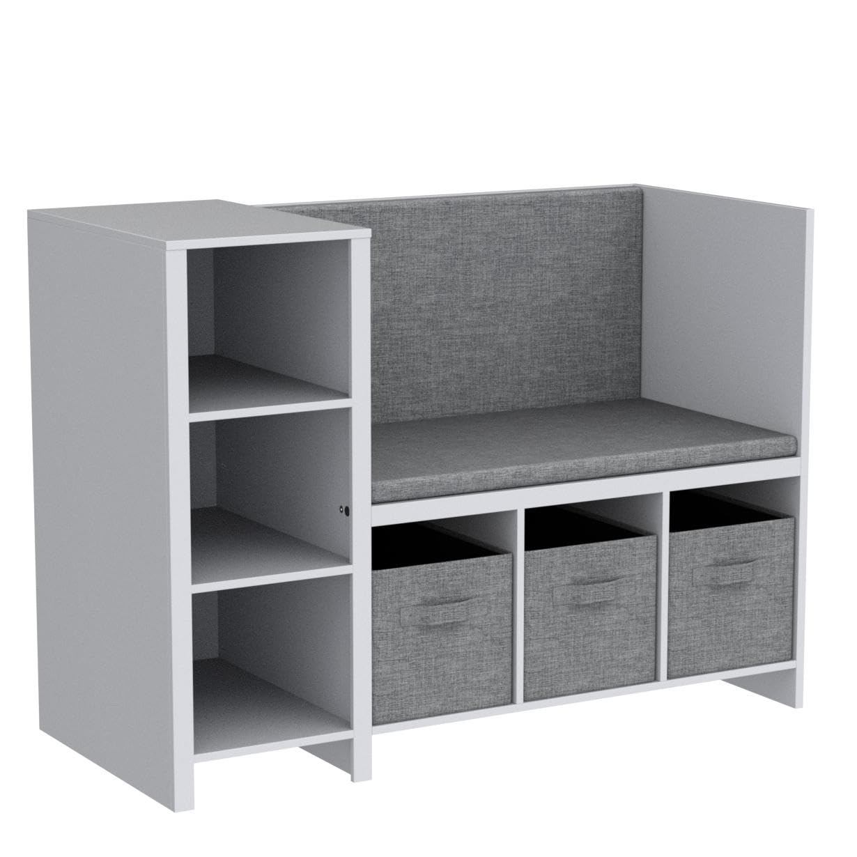 UTEX Kids Reading Nook Bench with Bookshelf, Kids Bookcase and Storage Organizer with Seat Cushion, Reading Bench with Bins for Bedroom & Entryway, White