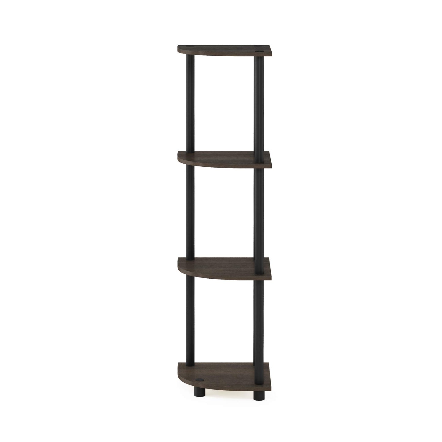 Furinno TURN-N-TUBE Corner Shelf, 4-Tier Corner Bookshelf, Display Storage Shelves with Open Shelves, for Organization and Storage, Living Room, Home Office, Garage, Dark Brown Grain