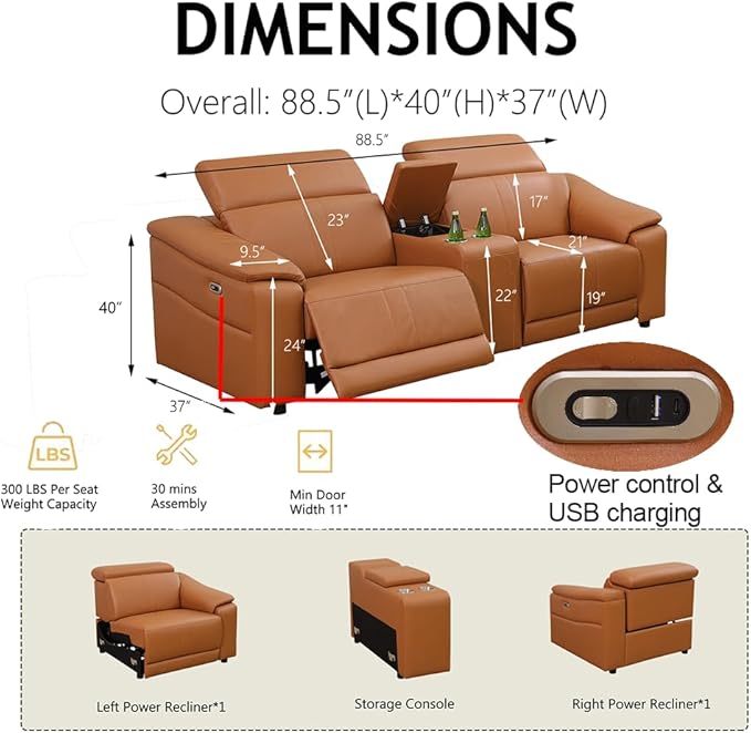 Power Recliner Sofa Set, Reclining Sectional Sofa Couch