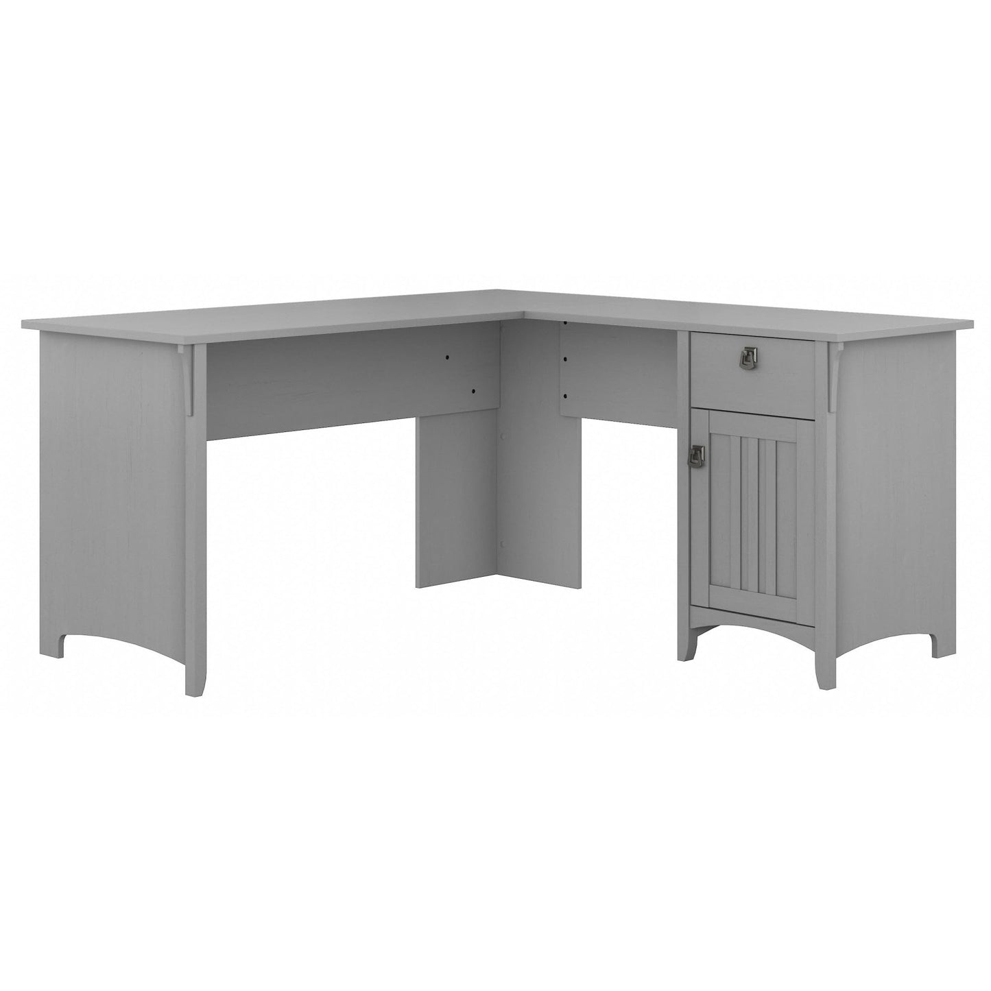 Bush Home L Shaped Desk with Storage for Home Office, Modern Farmhouse Corner Table with Drawers and Cabinets, Salinas Collection, Cape Cod Gray