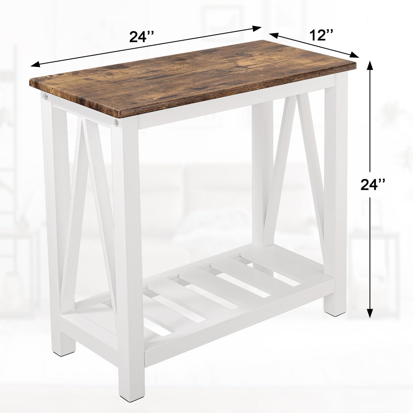 FEUFOAM Narrow End Table Rectangular Side Tables for Small Spaces Wood Framed Night Stands Sofa Bedside Table for Living Room Brown Smooth Tabletop Industrial Accent Furniture for Bathroom Bedroom