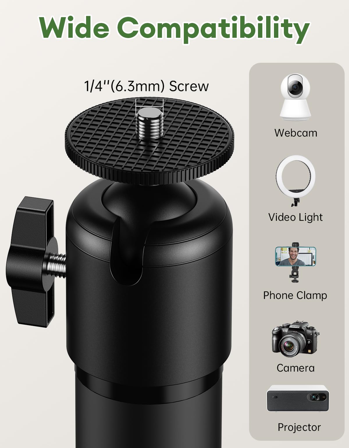 Projector Mount Stand Compatible with Nebula/XGIMI/TMY/HAPPRUN and More, Metal Base and Height Adjustable with 1/4'' Screw, Ideal for Home/Outdoor Projection/Camera Shooting/Web Meeting, 20''~50.8''