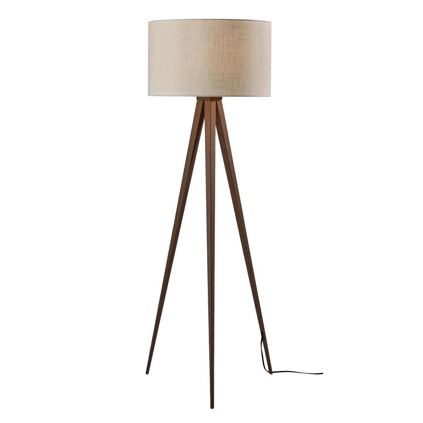 Adesso Floor Lamp with Walnut Rosewood Veneer and Beige Fabric Lampshade – 3-Way Adjustable Brightness, Lamp for Bedroom, Living Room, and House Décor, 60.25” x 21”
